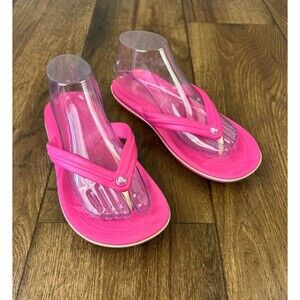 Womens Crocs Flip Flops Iconic Logo Pink Size 8 Womens Sandals Shoes Mens 6